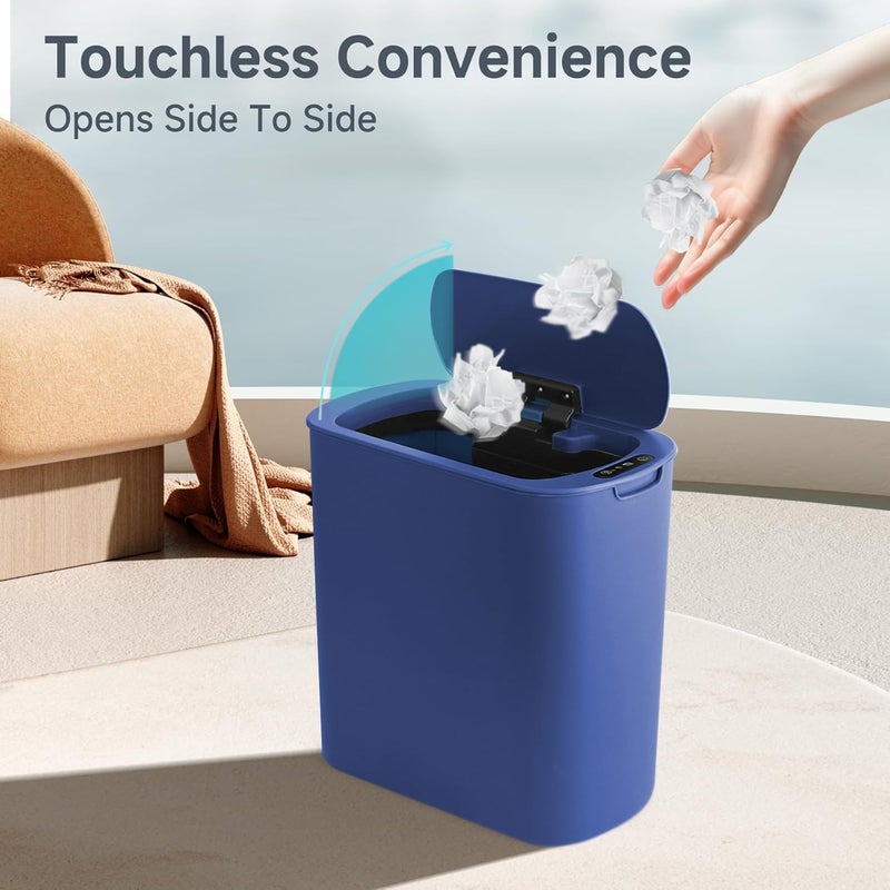 TIPGO Automatic Motion Sensor Bathroom Trash Can with Lid, 2.6 Gallon Touchless Trash Bin, Smart Garbage Can Plastic Slim Wastebasket for Bedroom, Office, Dorm (Blue) - Image 2